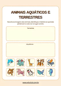 Atividade sobre animais aquáticos e terrestres
