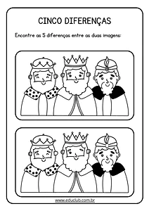 Jogo das cinco diferenças dos Reis Magos para imprimir
