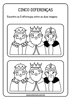 Jogo das cinco diferenças dos Reis Magos para imprimir para Educação Infantil, 1º Ano, 2º Ano de Datas Comemorativas, Arte...