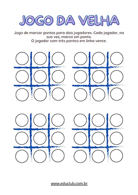 Jogo da velha para imprimir para Educação Infantil, 1º Ano, 2º Ano, 3º Ano, 4º Ano, 5º Ano de Matemática, Educação Física,...