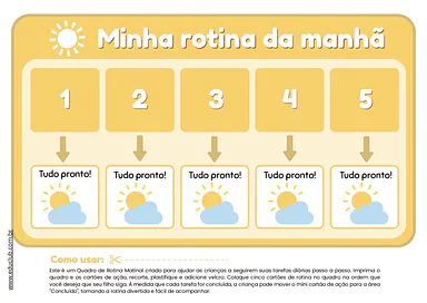 Atividade sobre a rotina da manhã para imprimir para Educação Infantil, 1º Ano de Educação Emocional - Material educacional