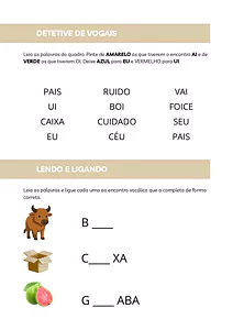 Atividades sobre encontros Vocálicos AI, UI, EU, OI