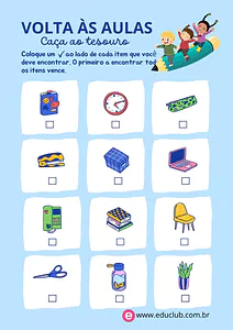 Atividade de volta às aulas para 2 ano: caça ao tesouro