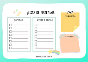Ficha com lista de material escolar para completar