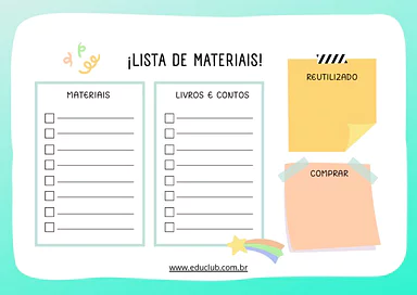 Ficha com lista de material escolar para completar para Educação Infantil, 1º Ano, 2º Ano de Português - Material educacional