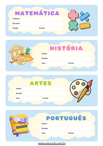 Etiquetas com matérias escolares para caderno