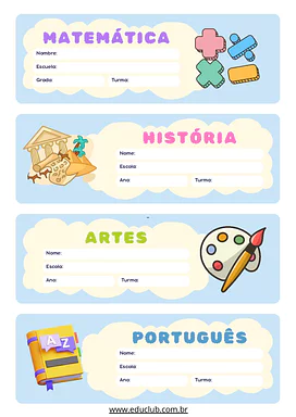 Etiquetas com matérias escolares para caderno para Educação Infantil, 1º Ano, 2º Ano, 3º Ano, 4º Ano, 5º Ano de Geografia,...