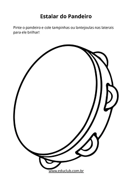 Atividade Infantil de Carnaval Desenho de Pandeiro para Colagem para Educação Infantil, 1º Ano, 2º Ano de Datas Comemorati...