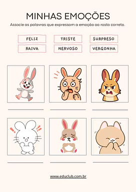Atividade Socioemocional de Páscoa: As Emoções do Coelhinho para Educação Infantil, 1º Ano, 2º Ano de Educação Emocional, ...
