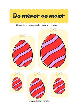 Atividade de conceitos matemáticos: maior e menor na Páscoa para Educação Infantil, 1º Ano de Matemática, Datas Comemorati...