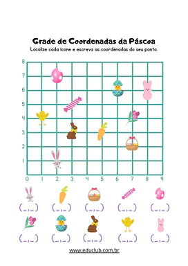 Atividade de coordenadas da Páscoa para 1º Ano, 2º Ano, 3º Ano de Matemática, Datas Comemorativas - Material educacional