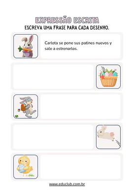Atividade de escrita: formando frases de Páscoa com desenhos para 1º Ano, 2º Ano, 3º Ano de Datas Comemorativas, Português...