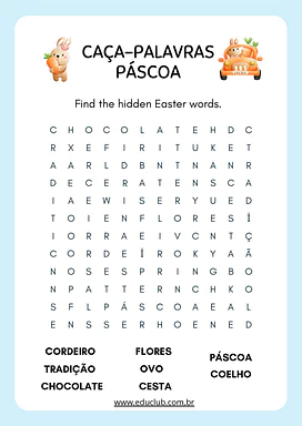 Caça-palavras de Páscoa para alfabetização 1º ano para 1º Ano de Português - Material educacional