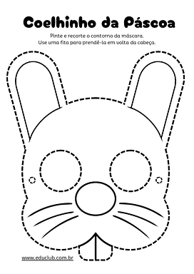 Máscara do coelhinho da Páscoa para colorir para Educação Infantil, 1º Ano, 2º Ano de Datas Comemorativas, Artes - Materia...
