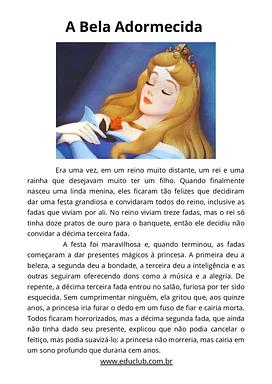 A Bela Adormecida PDF grátis para Educação Infantil, 1º Ano, 2º Ano, 3º Ano de Interpretação de texto, Gêneros Textuais, P...