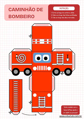 Atividade para montar o caminhão de bombeiros para Educação Infantil, 1º Ano, 2º Ano de Habilidades Perceptivas, Artes - M...