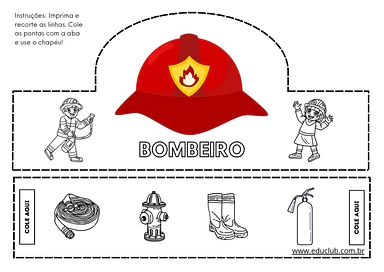 Chapéu de bombeiro para imprimir e colorir para Educação Infantil, 1º Ano de Datas Comemorativas, Artes - Material educaci...