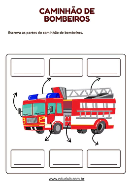 Atividade sobre as partes do caminhão de bombeiros para Educação Infantil, 1º Ano de Ciências - Material educacional