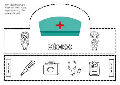 Chapéu de médico para imprimir e colorir para Educação Infantil, 1º Ano, 2º Ano de Datas Comemorativas - Material educacional
