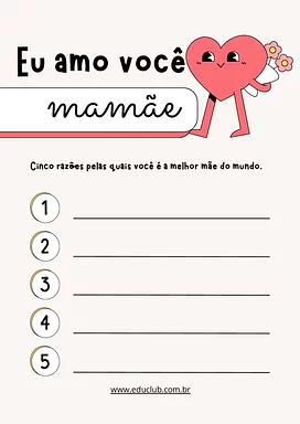 Atividade para o Dia das Mães para anos iniciais do Ensino Fundamental para Educação Infantil, 1º Ano, 2º Ano, 3º Ano de E...