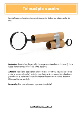 Como fazer um telescópio caseiro com material reciclado para 3º Ano, 4º Ano, 5º Ano de Ciências - Material educacional