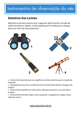 Atividades sobre instrumentos de observação do céu 5 ano  para 5º Ano de Geografia, Ciências - Material educacional