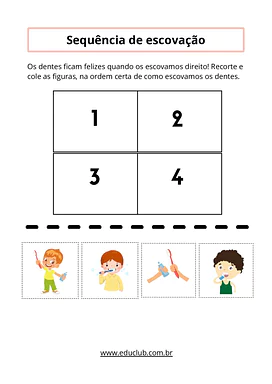 Atividades sobre hábitos de higiene pessoal, corporal e bucal para Educação Infantil, 1º Ano, 2º Ano de Higiene bucal, Cor...