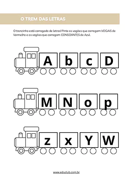 Atividades de vogais e consoantes para Educação Infantil, 1º Ano de Português - Material educacional
