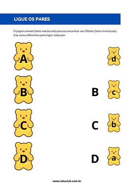 Atividades de reconhecimento de letra maiúsculas e minúsculas para Educação Infantil, 1º Ano de Português - Material educa...