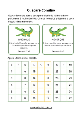 10 atividades sobre comparação de números naturais para 2º ano para 2º Ano de Matemática - Material educacional