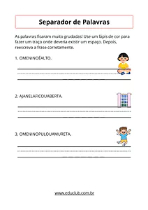 Atividade de consciência de segmentação para alunos de 1º e 2º ano