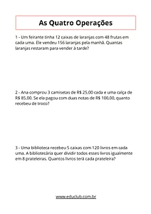 30 Problemas envolvendo as quatro operações para 4º e 5º ano com gabarito