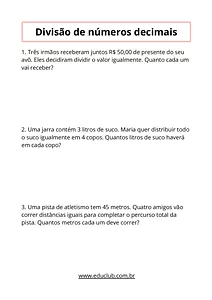 Atividades de divisão com vírgula para 5º ano fundamental