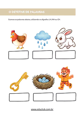 Atividades com dígrafos simples para alfabetização para 1º Ano, 2º Ano de Português - Material educacional