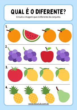 Atividade ache o intruso para Educação Infantil para Educação Infantil de Matemática - Material educacional