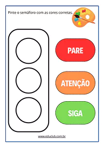 Atividade com semáforo para colorir para educação infantil