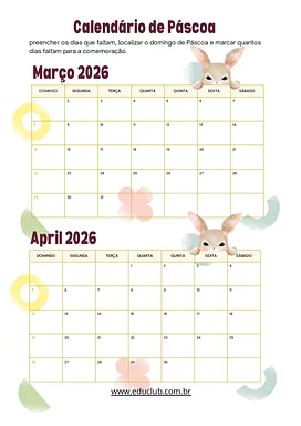 Atividade de História e Matemática: O calendário da Páscoa para 1º Ano, 2º Ano, 3º Ano de História, Matemática, Datas Come...