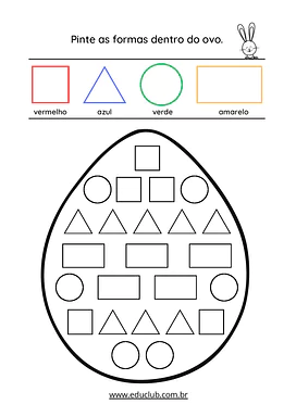 Atividade de Geometria Formas Escondidas no Desenho de Páscoa para Educação Infantil, 1º Ano de Geometria, Matemática, Dat...