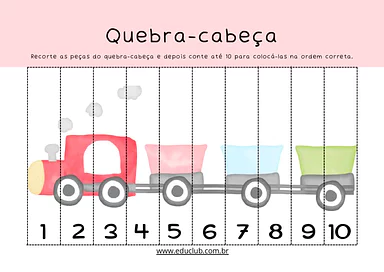 Quebra-cabeça dos números de 1 a 10 para imprimir para Educação Infantil, 1º Ano de Matemática - Material educacional