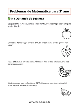 Problemas de Matemática para 3º ano para 3º Ano de Matemática - Material educacional