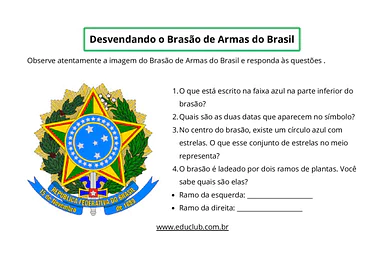 Atividade sobre o Brasão de Armas do Brasil para Ensino Fundamental para 3º Ano, 4º Ano, 5º Ano de Geografia, História - M...