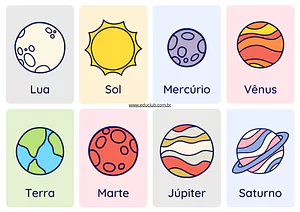 Jogo da memória do Sistema Solar para imprimir