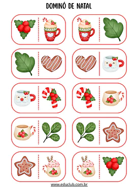 Dominó de Natal para imprimir para Educação Infantil, 1º Ano, 2º Ano de Datas Comemorativas, Jogos Educativos - Material e...