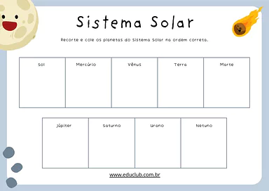 Atividade sobre o sistema solar para Educação Infantil para Educação Infantil de Ciências - Material educacional
