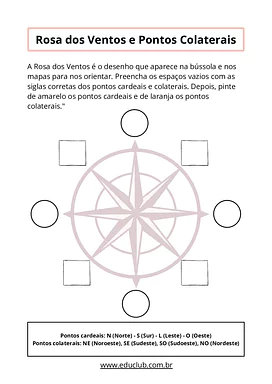 Atividade sobre a Rosa dos Ventos e os pontos colaterais para 3º Ano, 4º Ano, 5º Ano de Geografia, Ciências - Material edu...