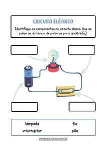 Atividade sobre circuito elétrico para 4º e 5º ano EF