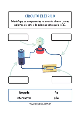 Atividade sobre circuito elétrico para 4º e 5º ano EF para 4º Ano, 5º Ano de Ciências - Material educacional