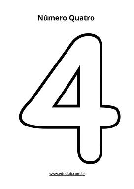 Número quatro vazado para imprimir para Educação Infantil, 1º Ano de Matemática - Material educacional