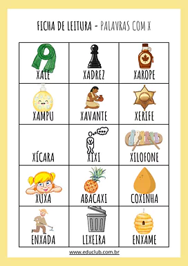 Palavras com X para trabalhar na alfabetização para Educação Infantil, 1º Ano, 2º Ano de Português - Material educacional