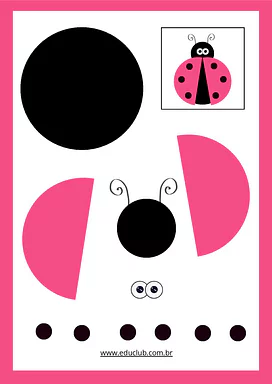 Atividade de recorte e colagem da joaninha para Educação Infantil, 1º Ano de Artes, Animais, Habilidades Perceptivas - Mat...